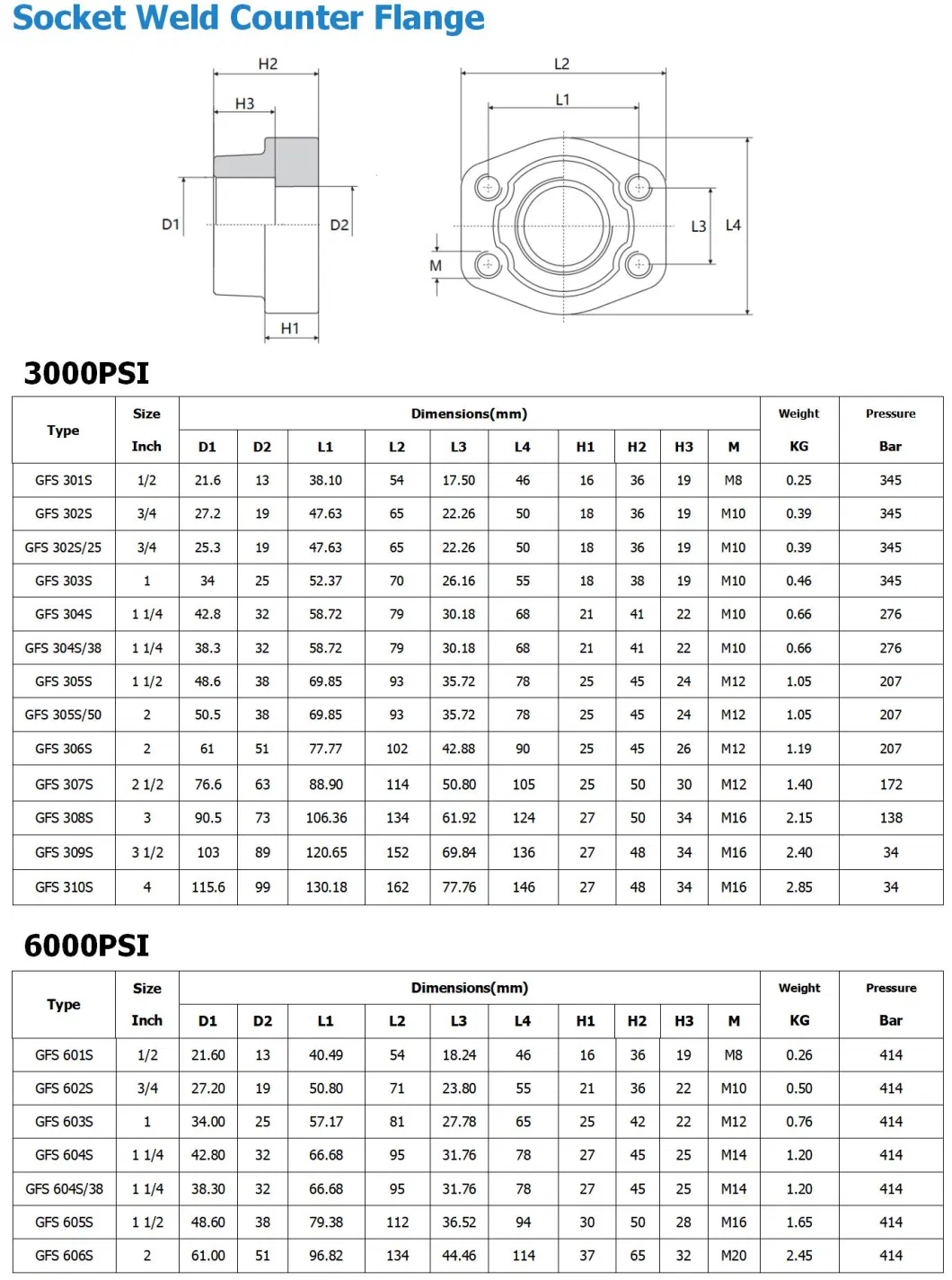 Canbon Steel ISO 6162.1 Light 3000psi SAE Socket Weld Counter Flange